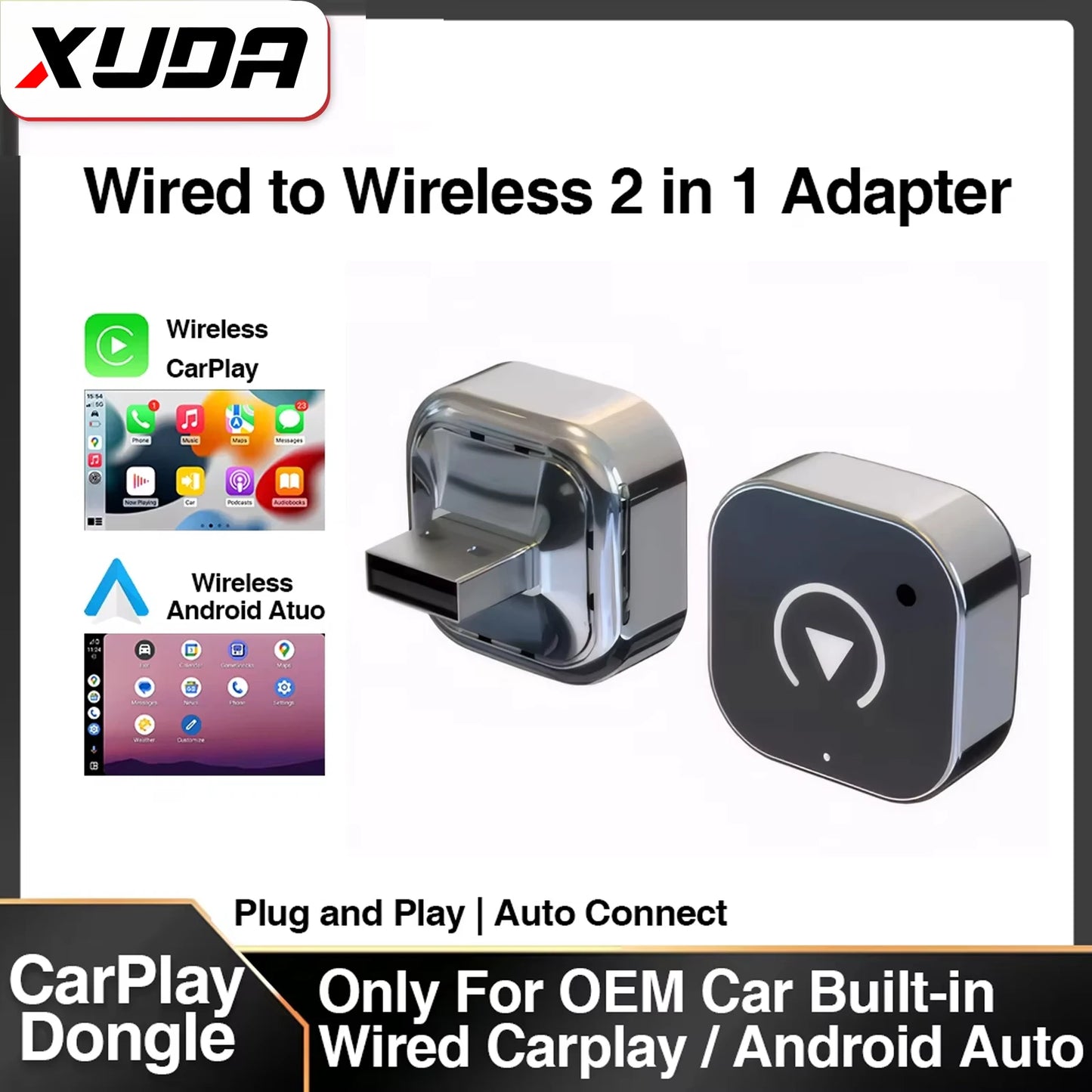 Wireless CarPlay Adapter for iPhone -Mini Plug & Play Auto Connect, 5GHz WiFi Low Latency iOS 10+ Compatible with Wired CarPlay