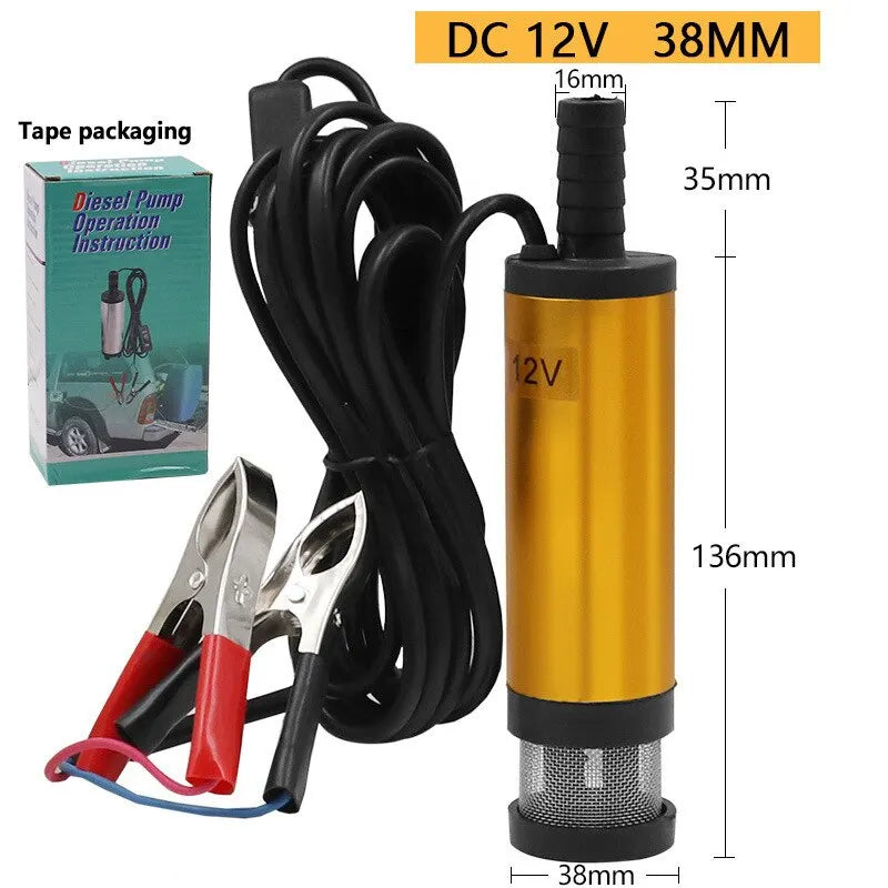 12V/24V DC Mini Portable Electric Submersible Pump - 12L/min, Aluminum Alloy Shell, Fuel/Diesel/Oil/Water Transfer