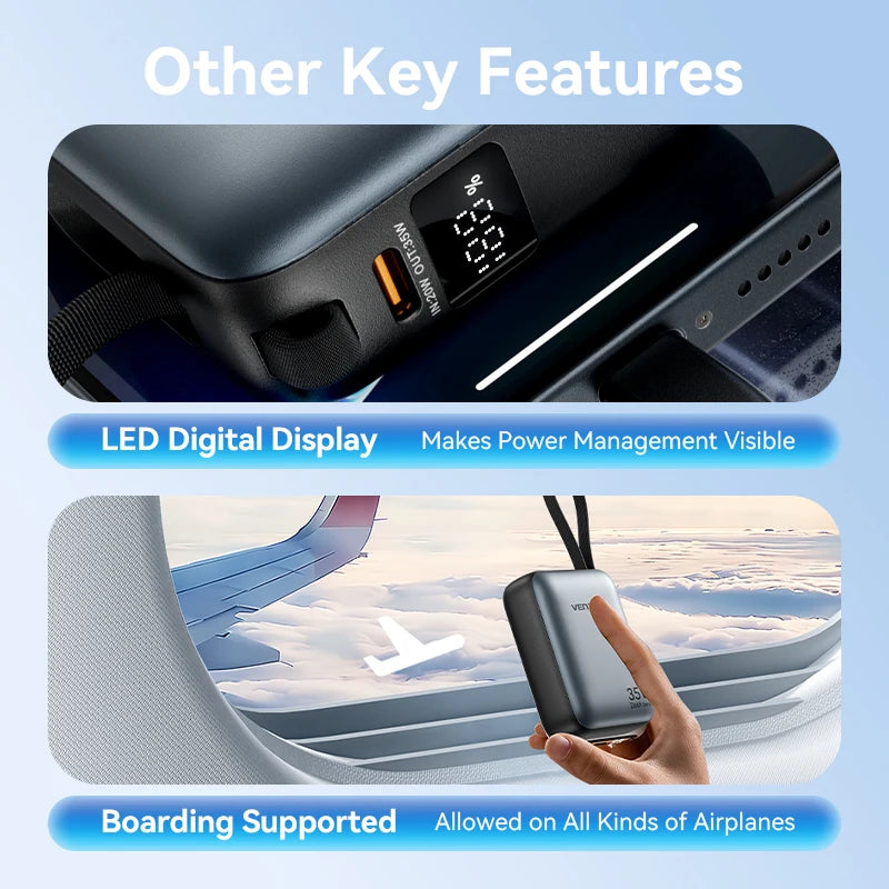 Vention 10000mAh Power Bank Fast Charging PD 35W Portable Mini PowerBank for iPhone 17 16 15 Xiaomi External Battery Charger