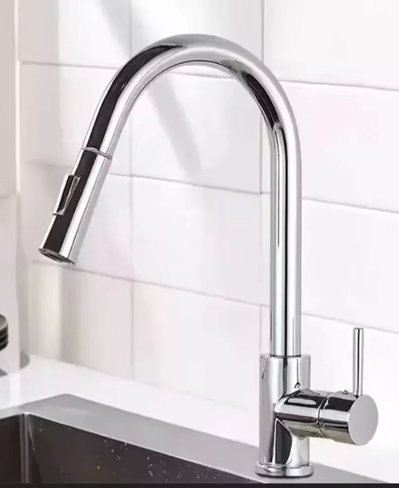 Stainless Steel Kitchen Faucet Single Hole Pull Out Spray 360° Swivel Sink Faucet High Arc Modern Design