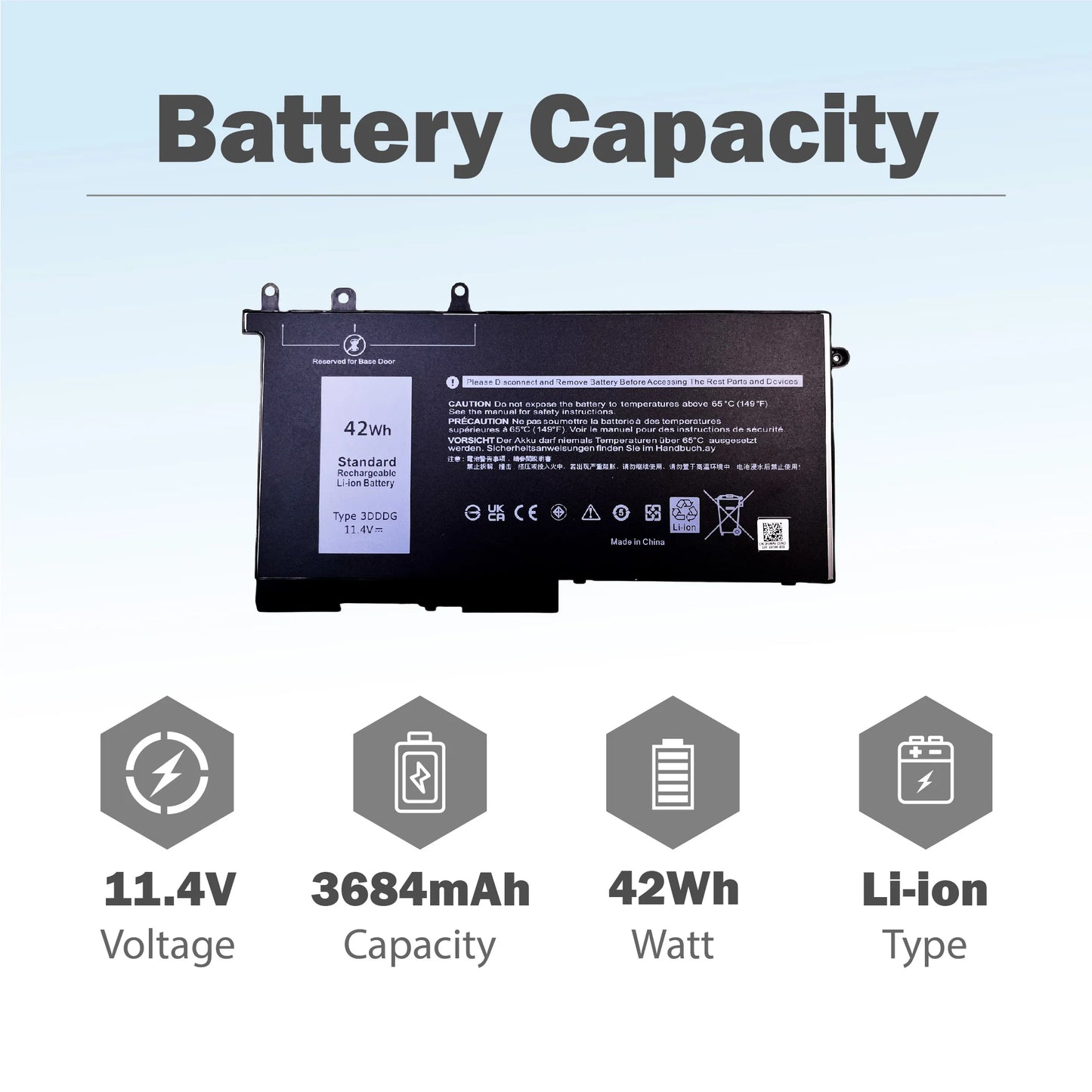 3DDDG 45N3J 42Wh 3684mAh Laptop Battery for Dell Latitude E5280 E5480 E5580 E5290 E5490 5280 5288 5290 5480 5488 5490 5491 5495