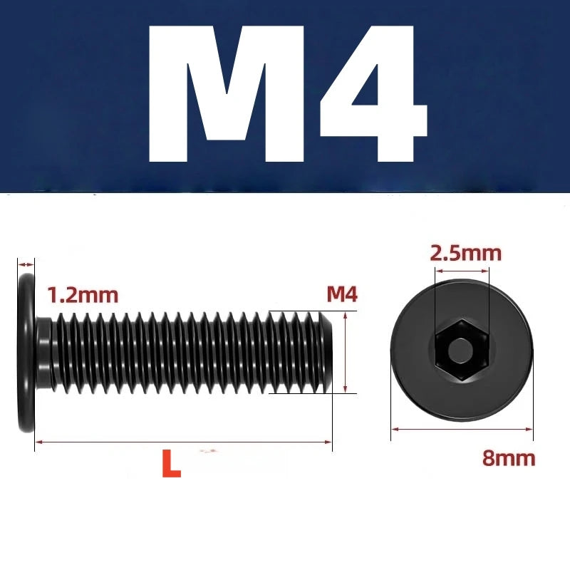M2 M3 M4 M5 M6 M8 Black 304 Stainless Steel Low Profile Socket Head Cap Screws Hex Key Bolts Ultra Thin Flat Head Allen Hexagon