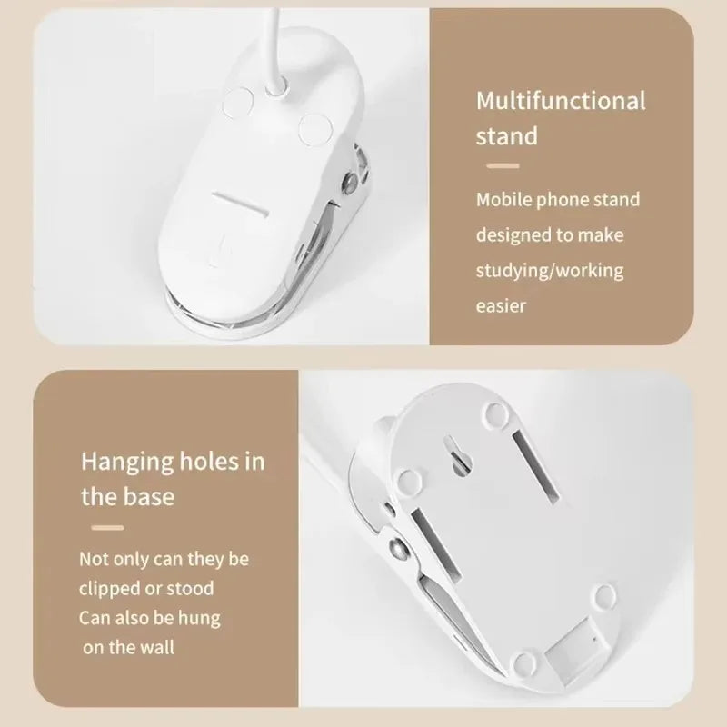 Led Table Lamp USB Rechargeable Night Light with Folding Clamp Study Stand Read Lamp Touch 3 Modes Dimming Eye Protection Light