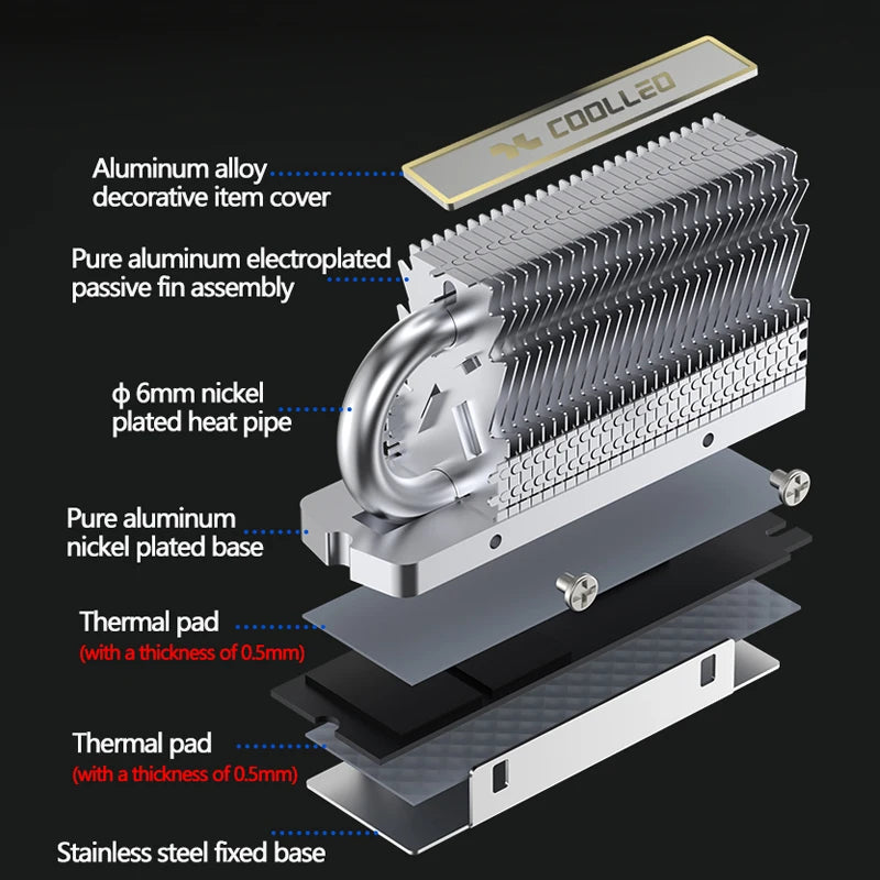 COOLLEO CL-SSD V1 M.2 2280 SSD Nvme Heat Sink Solid State Drive Radiator Fully Electroplated Reflow Welding AGHP HeatPipe Cooler