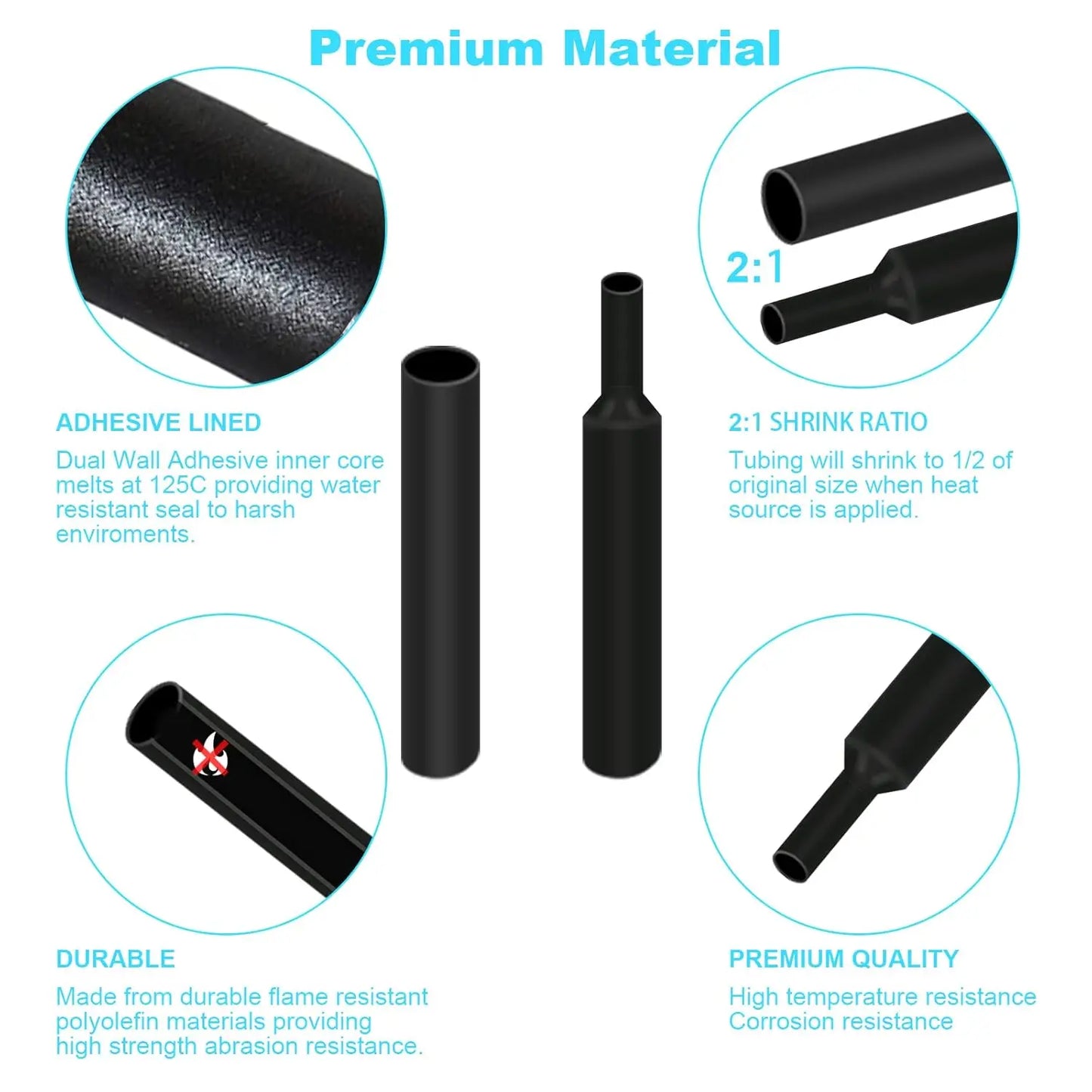 Black Heat Shrink Tube Kit Thermoresistant Tubing Shrink Wire Wrapping Electrical Connection Cable Insulation Sleeves Protecter