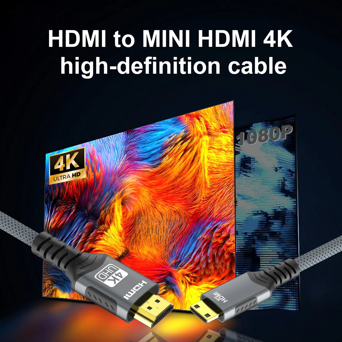 Mini HDMI to HDMI Cable 4K@60Hz High-Speed Braided HDMI-compatible Cable Bi-Directional Adapter Converter For HDTV Tablet Camera