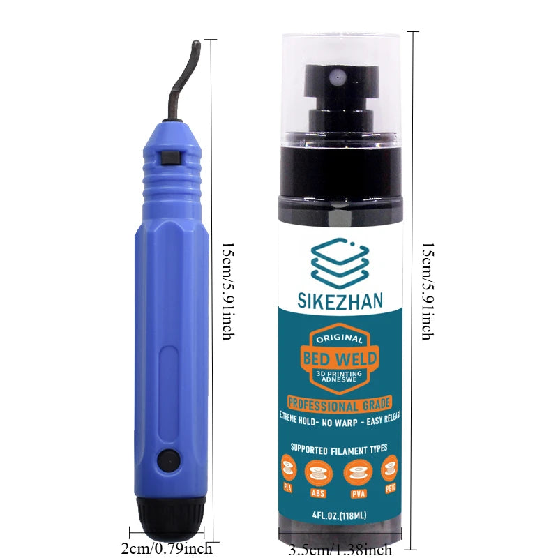 3DPrinter Adhesion Aid+Deburring Finishing Tool，Strong Bed Hold，No Warp，Easy Lift‑Off，Clean Up Prints，For PLA/ABS/PETG/PEI/Glass