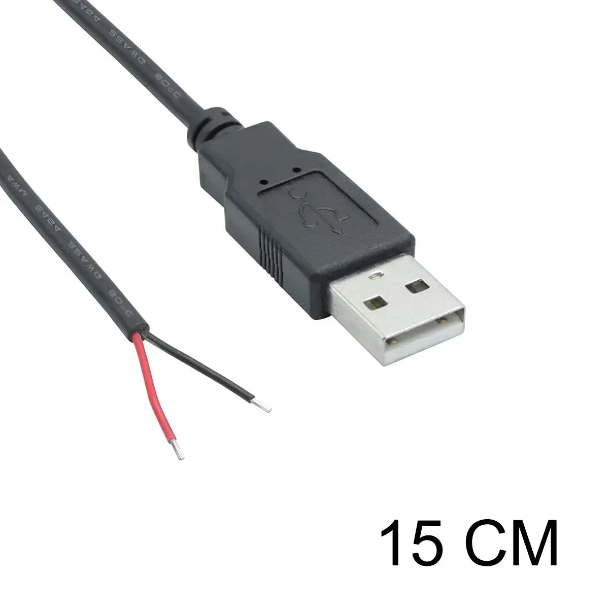 USB A Male 2 Pin Bare Wire USB 5V 3A Pigtail Open End Power Cable for Small Fan USB Equipment Installed Replace Repair DIY Cord