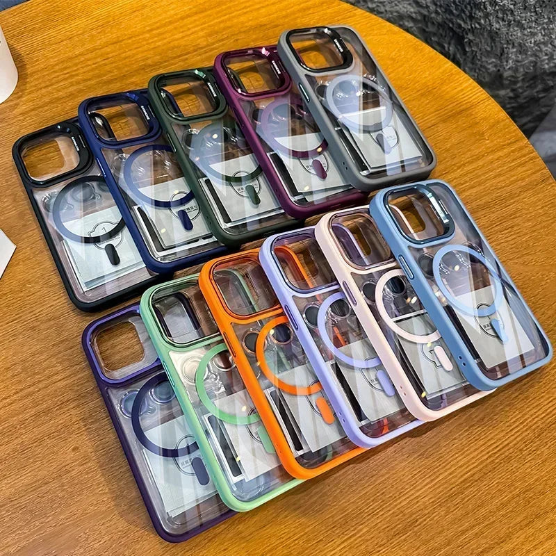 Luxury Magnetic Shockproof Macsafe Case for Magsafe IPhone 15 14 13 12 16 Pro Max Plus 11 i16 Glass Lens Protection Stand Cover