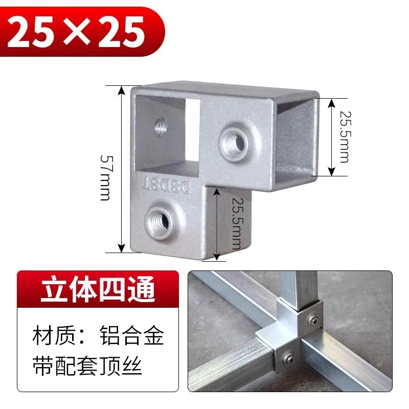 20/25/30mm Square Tube Connectors Galvanized Aluminum Alloy Square Tube Connector Tee Fasteners Square Steel Fixed Clips