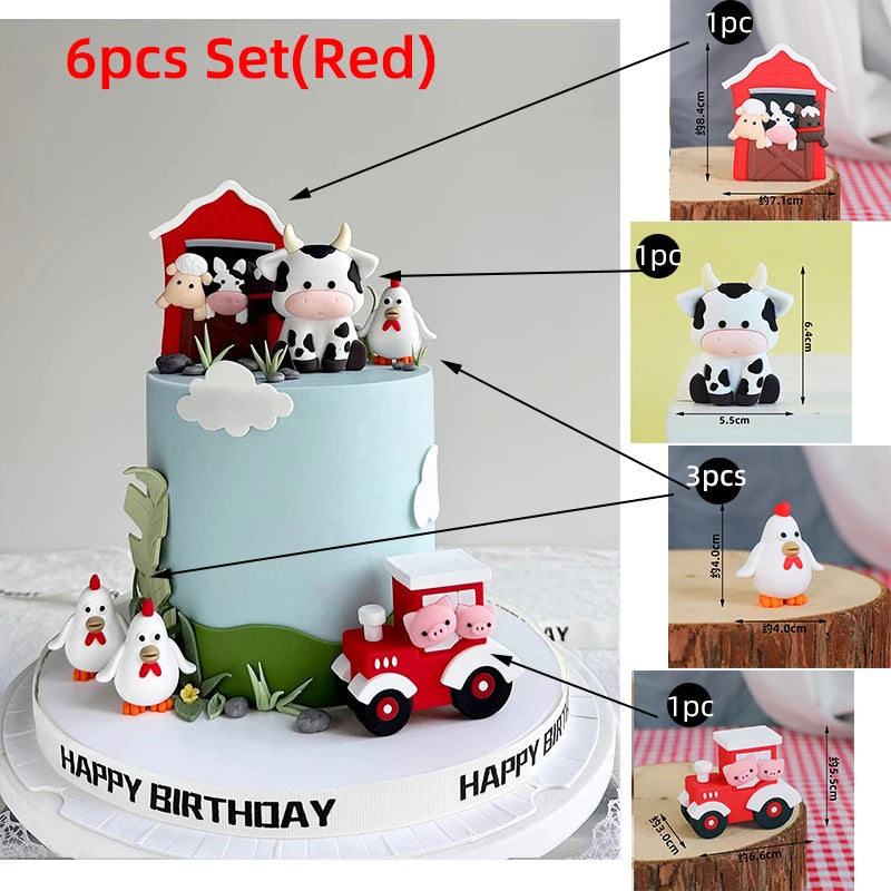 Farm Critters Cake Topper Yaks Ponies Sheep Piglets Chickens Farm Greenhouse Wooden House Boy Girl One Birthday Cake Decorations