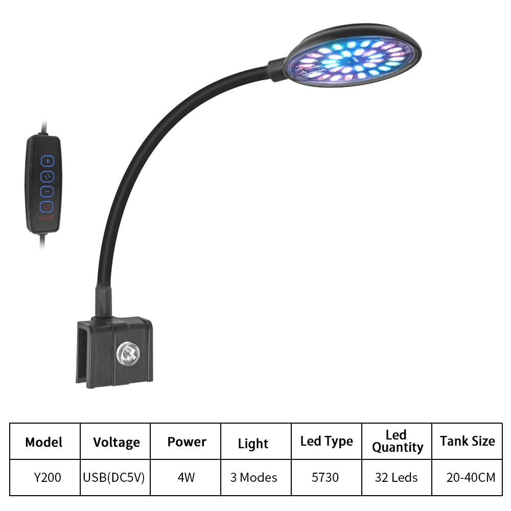 4W\7W USB Fish Tank Clip Lamp Decorate Led Full Spectrum Control Lamp Algae Lamp Ornamental Small Tank Lighting