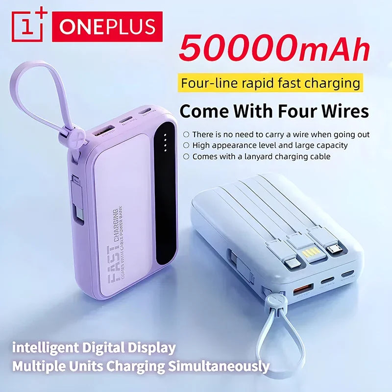 Oneplus 4 In1 Power Bank 50000mAh Large Capacity Built in Cables Intelligent Digital Display Light Portable Battery For Iphone