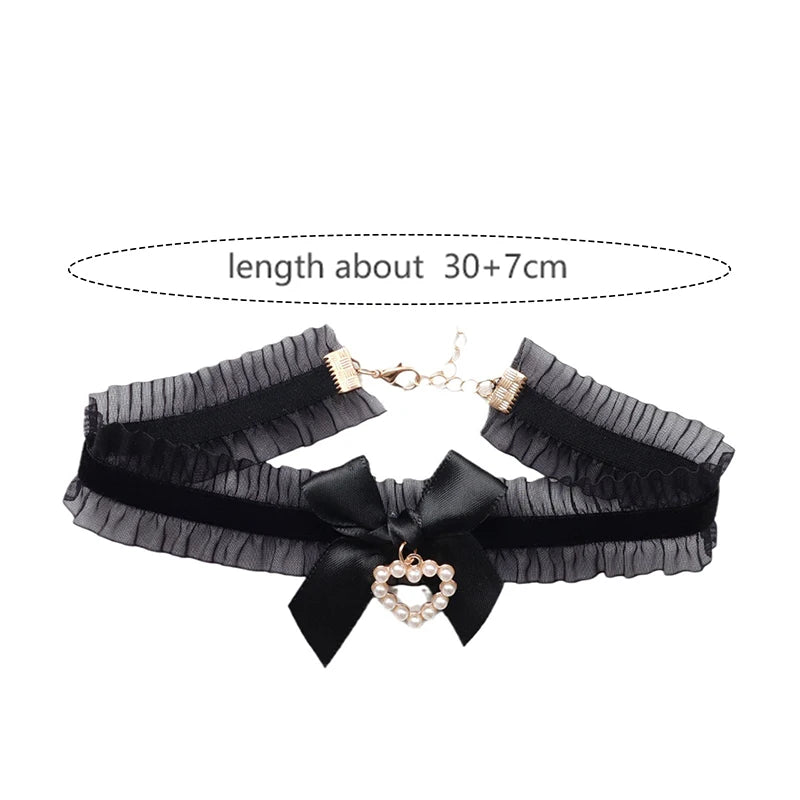 Black Lace Choker For Women Girls Gothic Bowknot Choker With Long Ribbon Lolita Clavicle Chain Necklace Halloween Jewelry Gift