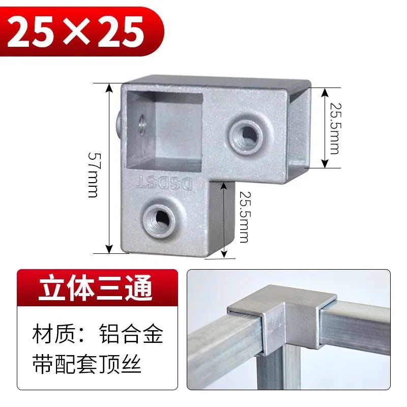 20/25/30mm Square Tube Connectors Galvanized Aluminum Alloy Square Tube Connector Tee Fasteners Square Steel Fixed Clips