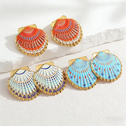Leo | Metal Painted Shell Earrings Stainless Steel Women Ocean Chic Jewelry Gold High Quality Popular
