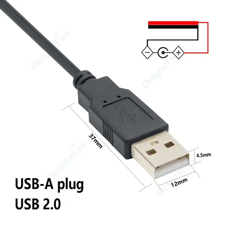USB A Male 2 Pin Bare Wire USB 5V 3A Pigtail Open End Power Cable for Small Fan USB Equipment Installed Replace Repair DIY Cord