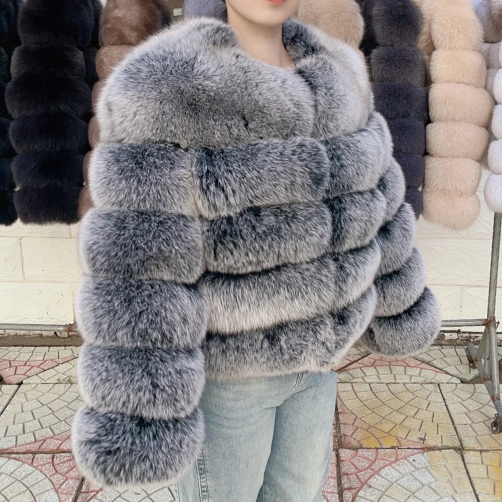 QUEENTINA Fox Fur Coat Real Winter Women'S Fashion Brown 2025 Leather And Skin Clothing Natural New In Coats & Jackets Outerwear