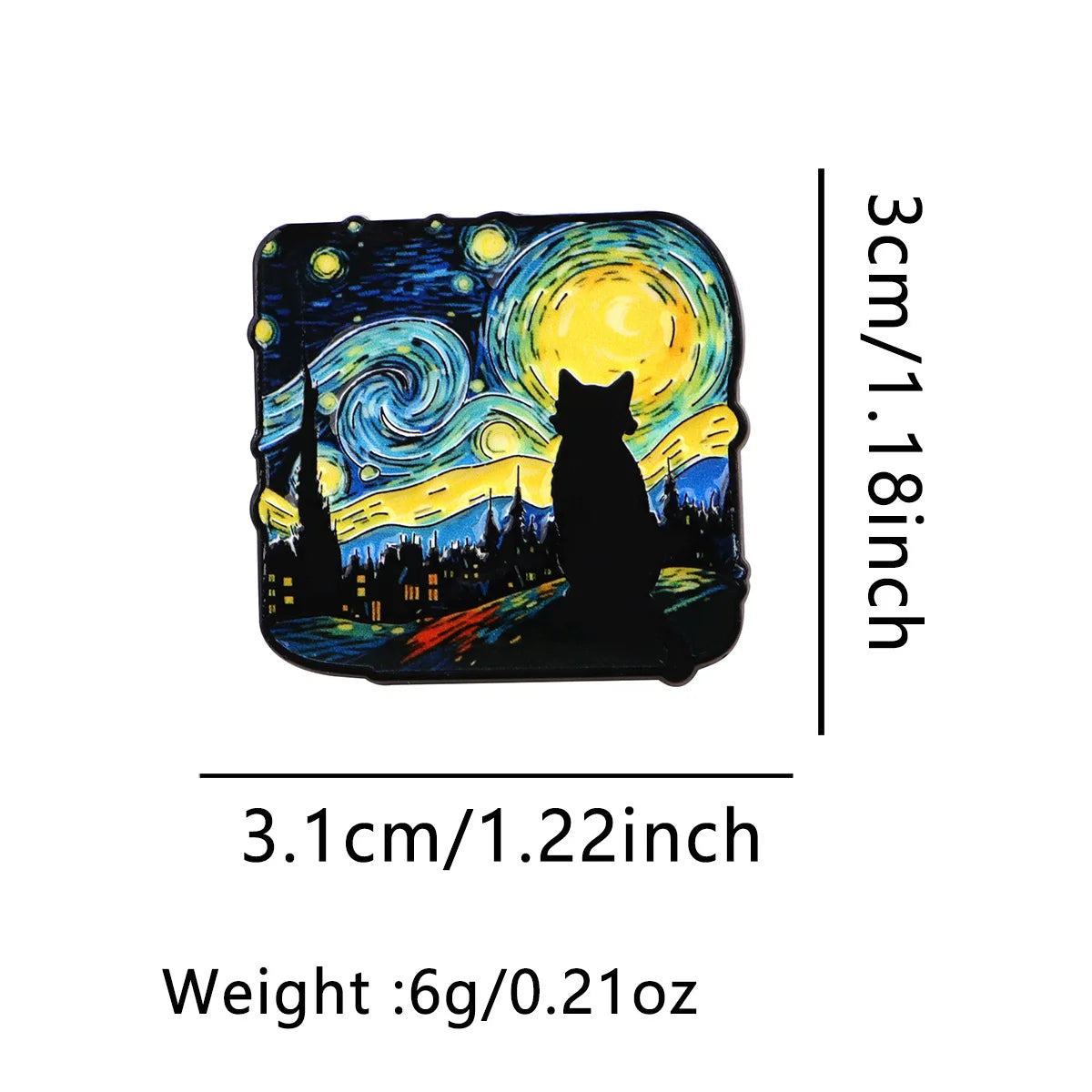 Starry Night Cat Silhouette Brooch - Van Gogh Style Art Enamel Pin Badge Fashion Jewelry Gifts