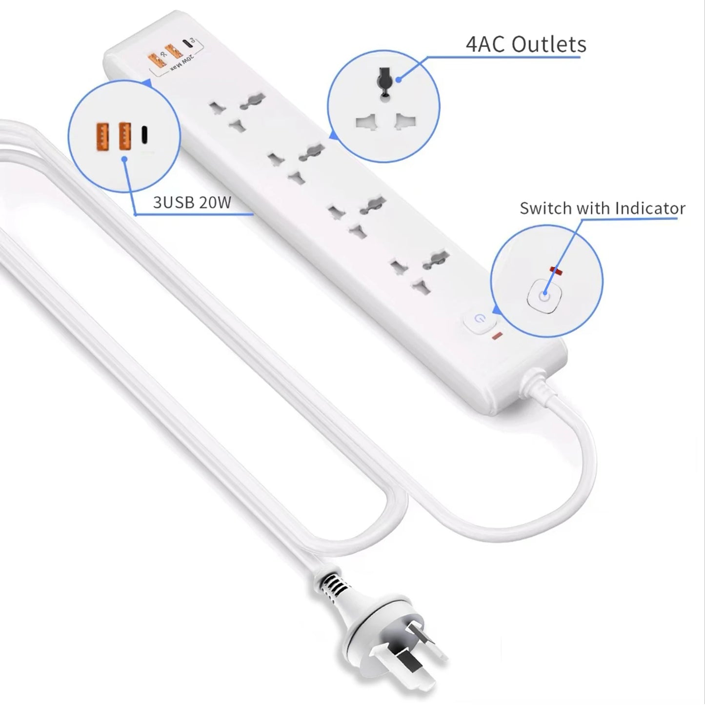 1pc white AU Wall mounted power socket extension with USB PD 20W fast charging Safety door design Suitable for home office use
