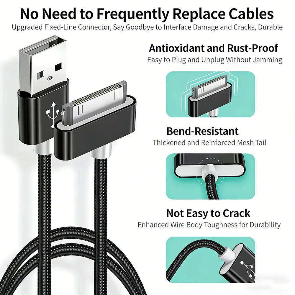 NNBILI USB Cable Fast Charging for iPhone 4 4s 3GS 3G iPad 1 2 3 iPod Nano touch 30 Pin 2A USB Charger Adapter Data Sync Cord