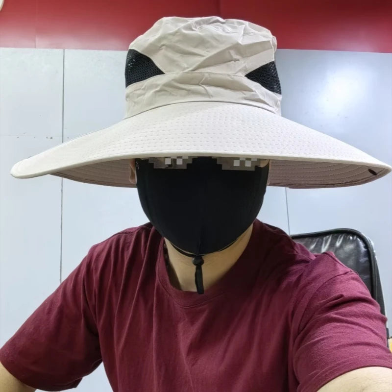 Men Women Wide Visor Brim Hat Boonie Bucket Cap Summer Fishing UV Sun Protection Breathable Caps 15CM Large Brim