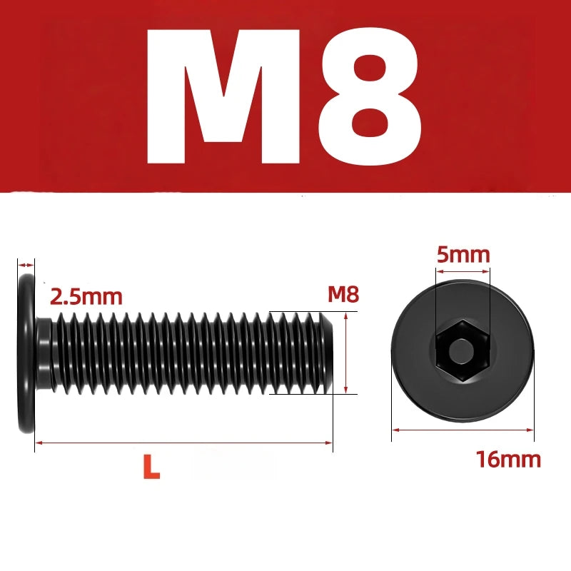 M2 M3 M4 M5 M6 M8 Black 304 Stainless Steel Low Profile Socket Head Cap Screws Hex Key Bolts Ultra Thin Flat Head Allen Hexagon