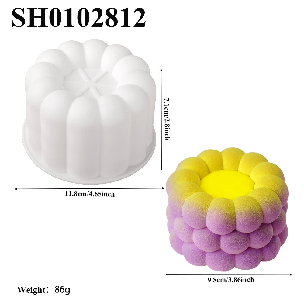 Heart Shaped Cylindrical Square Texture French Mousse Cake Mould Silicone Soap Mold Jelly Pudding Dessert Tools Kitchen Bakeware