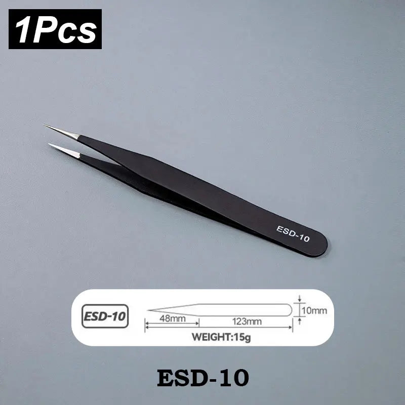 ESD Stainless Steel Tweezers 6Pcs Set Precision Maintenance Industrial Repair Curved Tool Home Working Model Making Hand Tool
