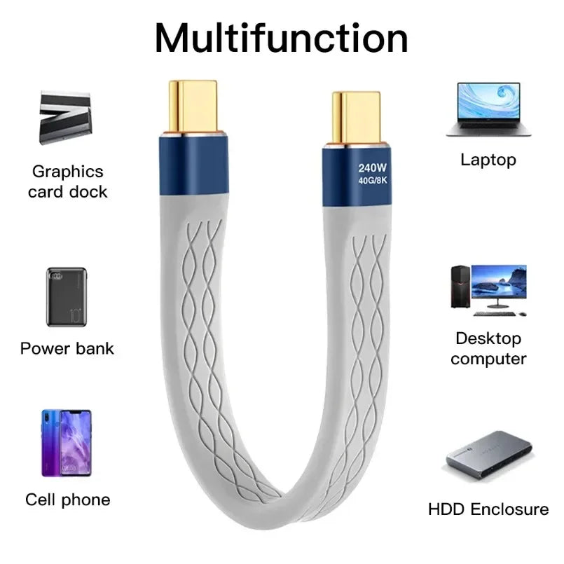 Flat Cable Short USB C to USB C 240W Fast Charge 40Gbps 8K Video FPC Flat Slim Flexible For MacBook Steam Deck Monitor Extension