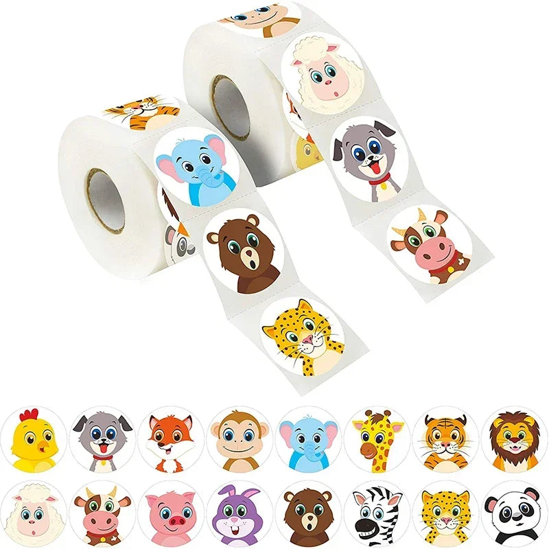 500/1000PCs Colorful Star Adhesive Stickers Kawaii Animal Scrapbook Reward Sticker Roll Labels for Kids Gift DIY Art Supplies