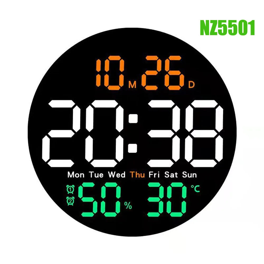 Digital LED Wall Clock with Dual Alarms,Calendar,Temperature and Humidity. Brightness Adjustable