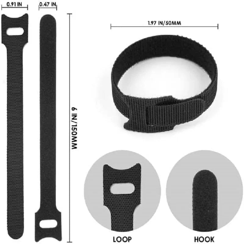 100pcs Releasable Cable Organizer Ties Mouse Earphones Wire Management Nylon Cable Ties Reusable Loop Hoop Tape Straps Tie