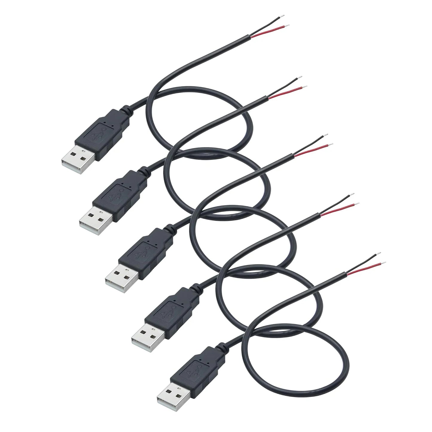 USB A Male 2 Pin Bare Wire USB 5V 3A Pigtail Open End Power Cable for Small Fan USB Equipment Installed Replace Repair DIY Cord