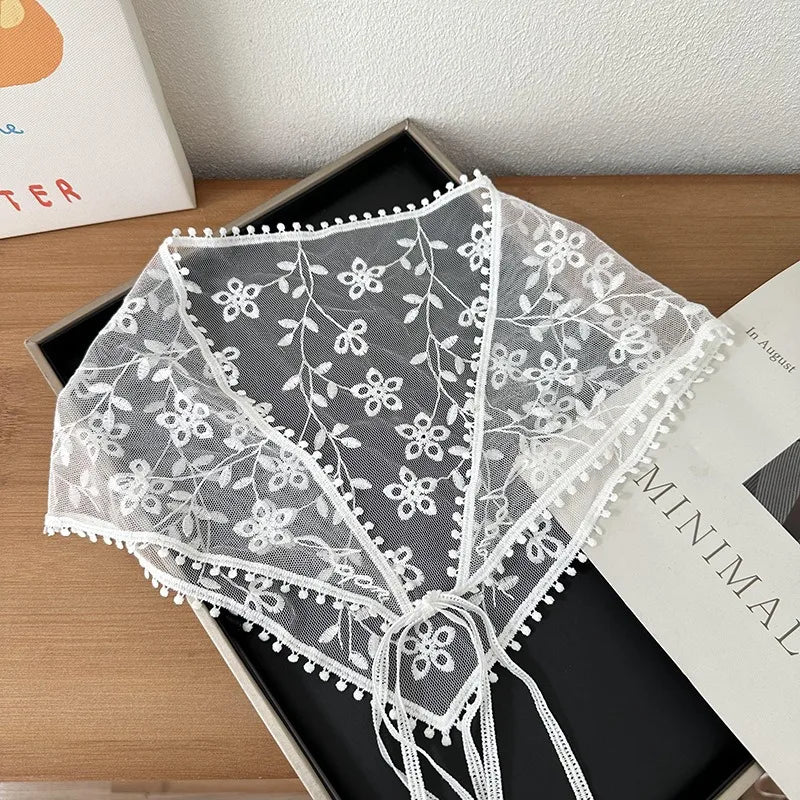 Women's Thin Style Lace Triangular Scarf Summer French Style Headscarf Headband Silk Scarf Retro Decoration Countryside Style