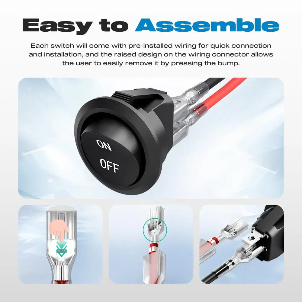 2/5/10Pcs 12V Round Rocker Switch ON/Off SPST 2Pin Toggle Switch with Wires 6A/250V 10A/125V AC for Automotive Boat Etc