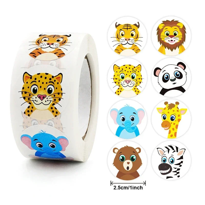 500/1000PCs Colorful Star Adhesive Stickers Kawaii Animal Scrapbook Reward Sticker Roll Labels for Kids Gift DIY Art Supplies