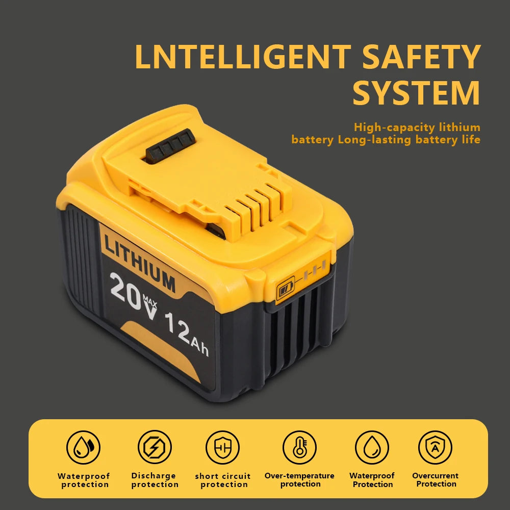 20V 12.0Ah Battery Replacement for Dewalt 20V MAX Lithium ion DCB200 DCB204 DCB205 DCB206 DCB612 Cordless Power Tool - 1/2/4 Pack Options