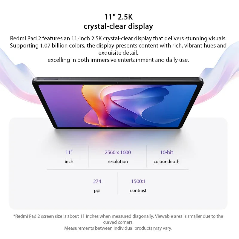 Global Version Xiaomi Redmi Pad 2 Advanced Helio G100-Ultra 11' 2.5K Crystal-Clear Display 9000mAh Battery 18W Fast Charging