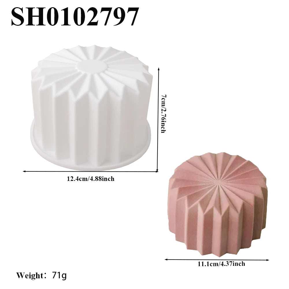 Heart Shaped Cylindrical Square Texture French Mousse Cake Mould Silicone Soap Mold Jelly Pudding Dessert Tools Kitchen Bakeware