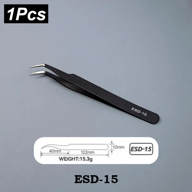 ESD Stainless Steel Tweezers 6Pcs Set Precision Maintenance Industrial Repair Curved Tool Home Working Model Making Hand Tool
