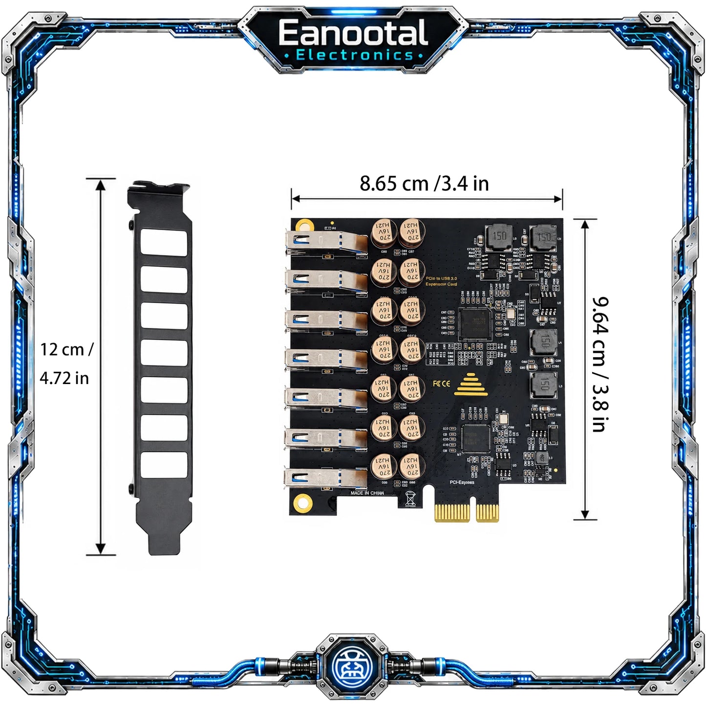 PCIe X1 7 Port USB 3.0 Card, High Speed USB-A Expansion Adapter No External Power Cable Required