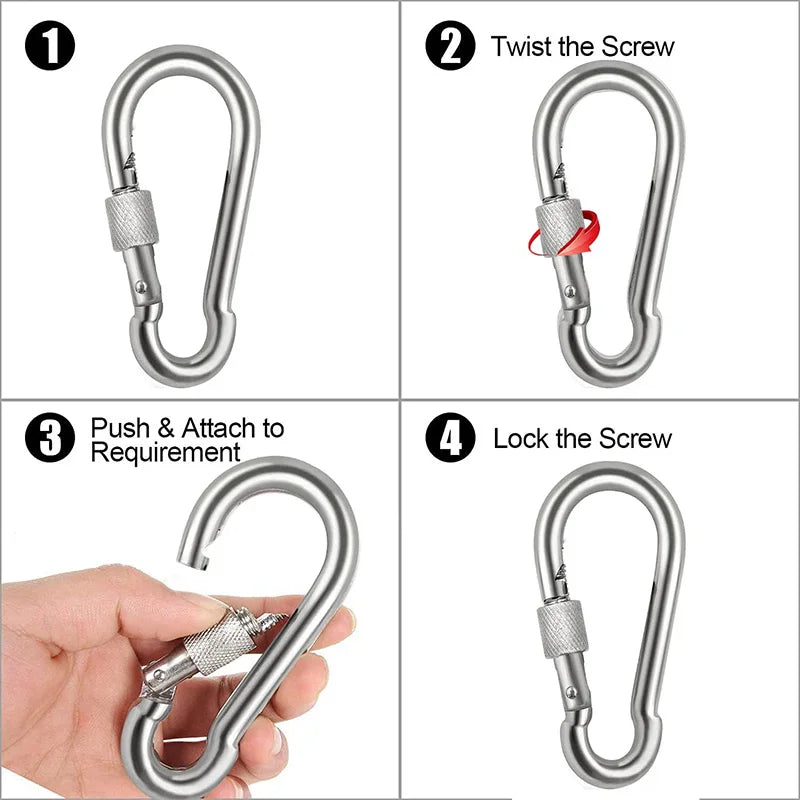 304 Stainless Steel Carabiners - Heavy Duty, Durable & Rust-Free Clips for Gym, Swing, Dog Leashes, Hammocks, Keychains