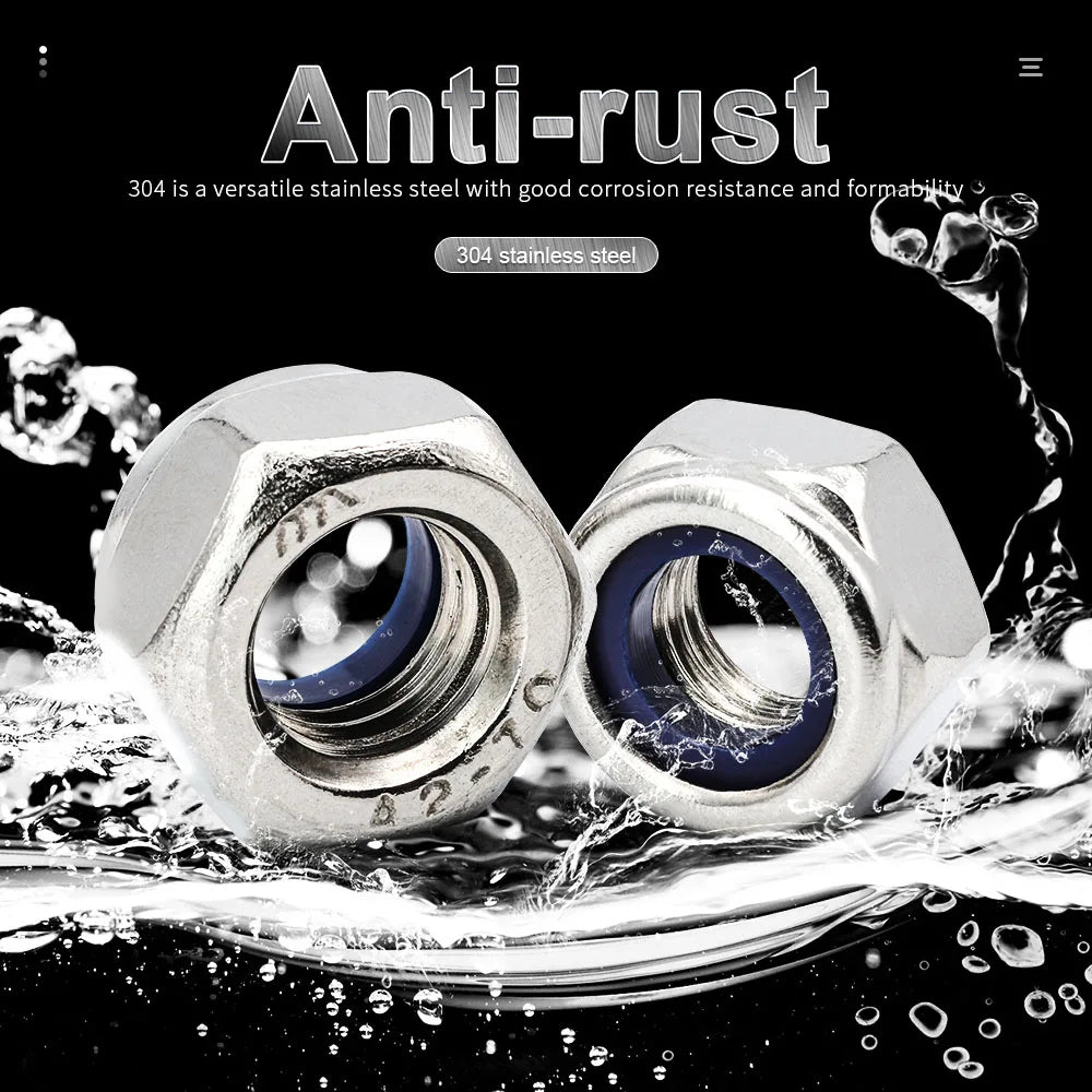 NINDEJIN Nylon Lock Nut Stainless Steel Hex Hexagon Locking Nut M2 M2.5 M3 M4 M5 M6 M8 M10 M12 M14 M16 M20 M24 Locknut DIN985