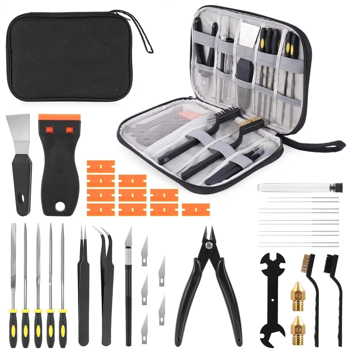 40Pcs 3D Printer Tool Kit & Bed Glue Spray: FDM/SLA Cleaning Finishing + Anti-Warp Adhesive for PLA ABS PETG TPU, No Residue