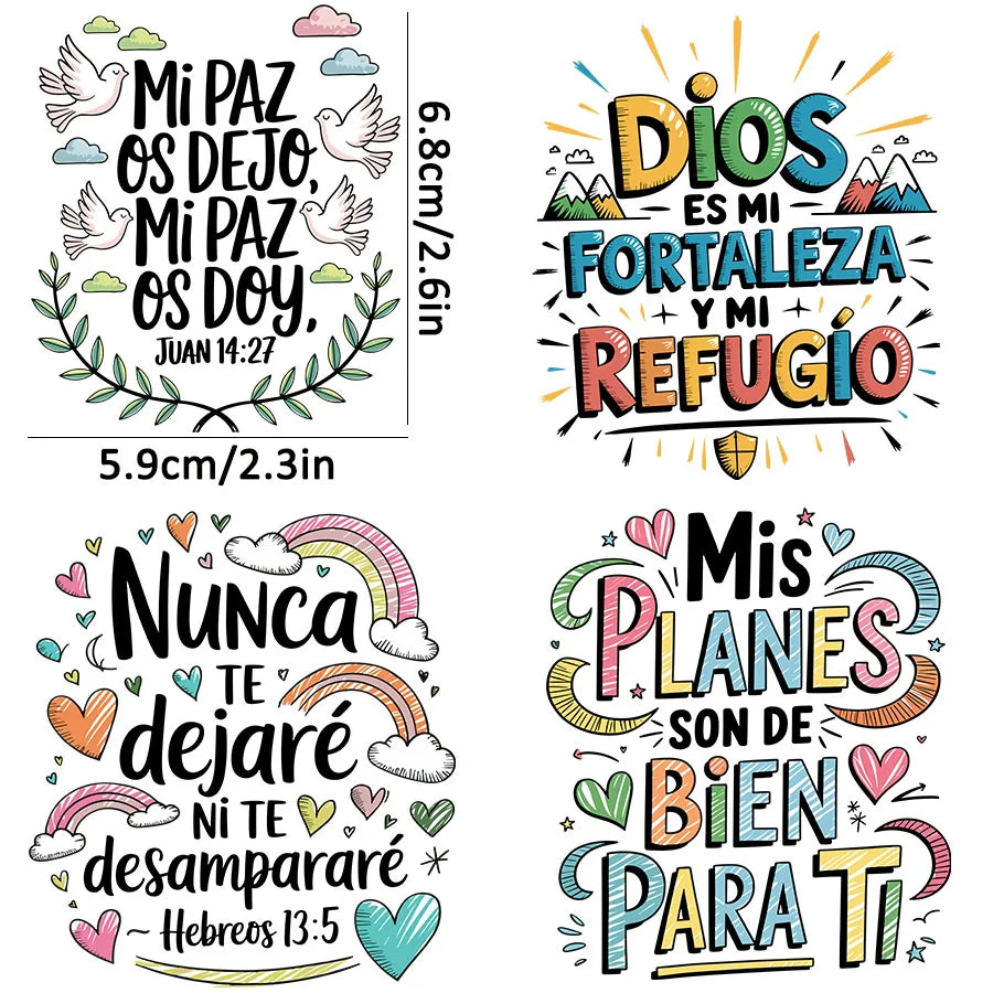 12pcs Spanish Bible Verse Christian DIY UV DTF Rub On Transfer Stickers Crafts Glass Mug Cup Wraps Junk Journal Scrapbooking