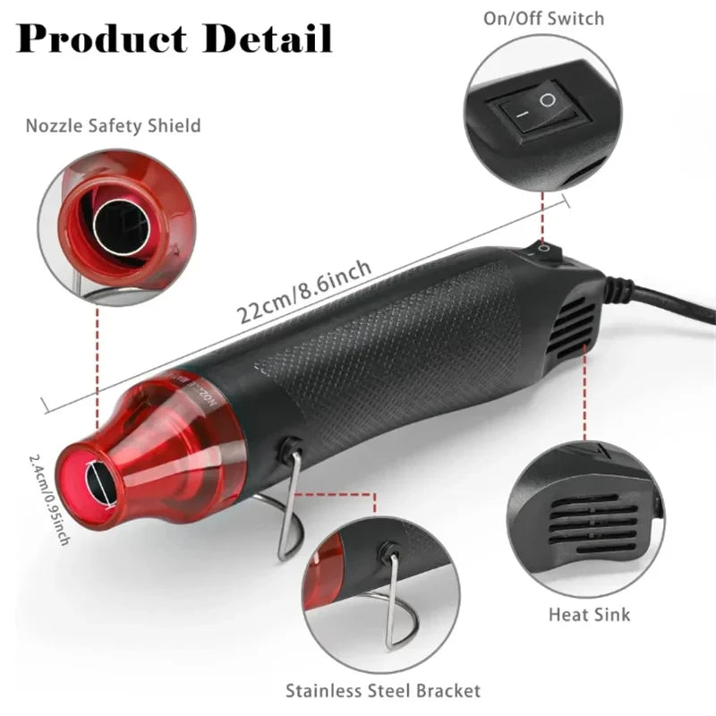300W Electrical Mini Heat Gun Handheld Hot Air Gun with 300PCS Heat Shrink Butt for DIY Craft Embossing Shrink Wrapping PVC