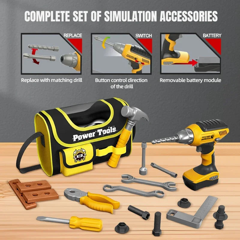 Toolbox Kit Simulation Repair Tools Box Set Drill Educational Toys Plastic Game Engineering Puzzle DIY Toys Gifts for Boys Kids