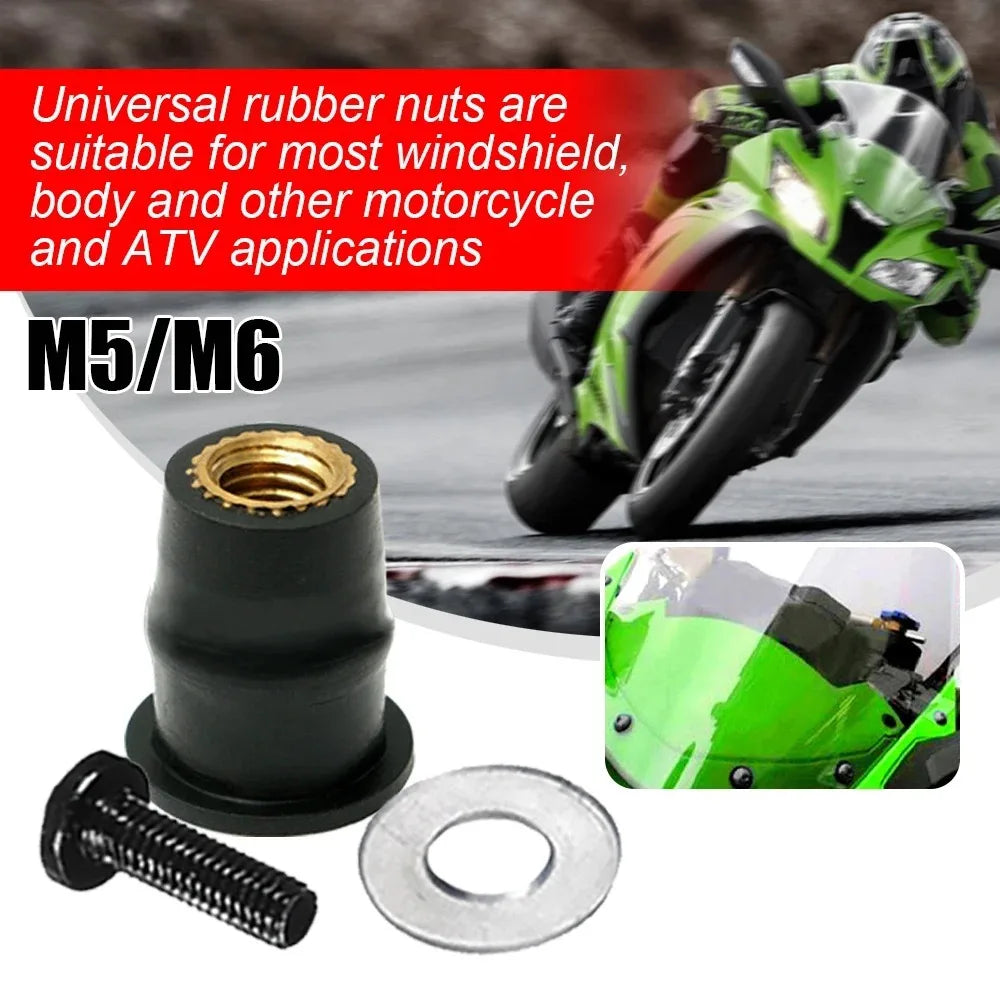 30PCS M5 M6 Motorcycle Windscreen Windshield Bolts Screws Set Metric Rubber Well Nut Fastener for Honda Suzuki Yamaha Kawasaki