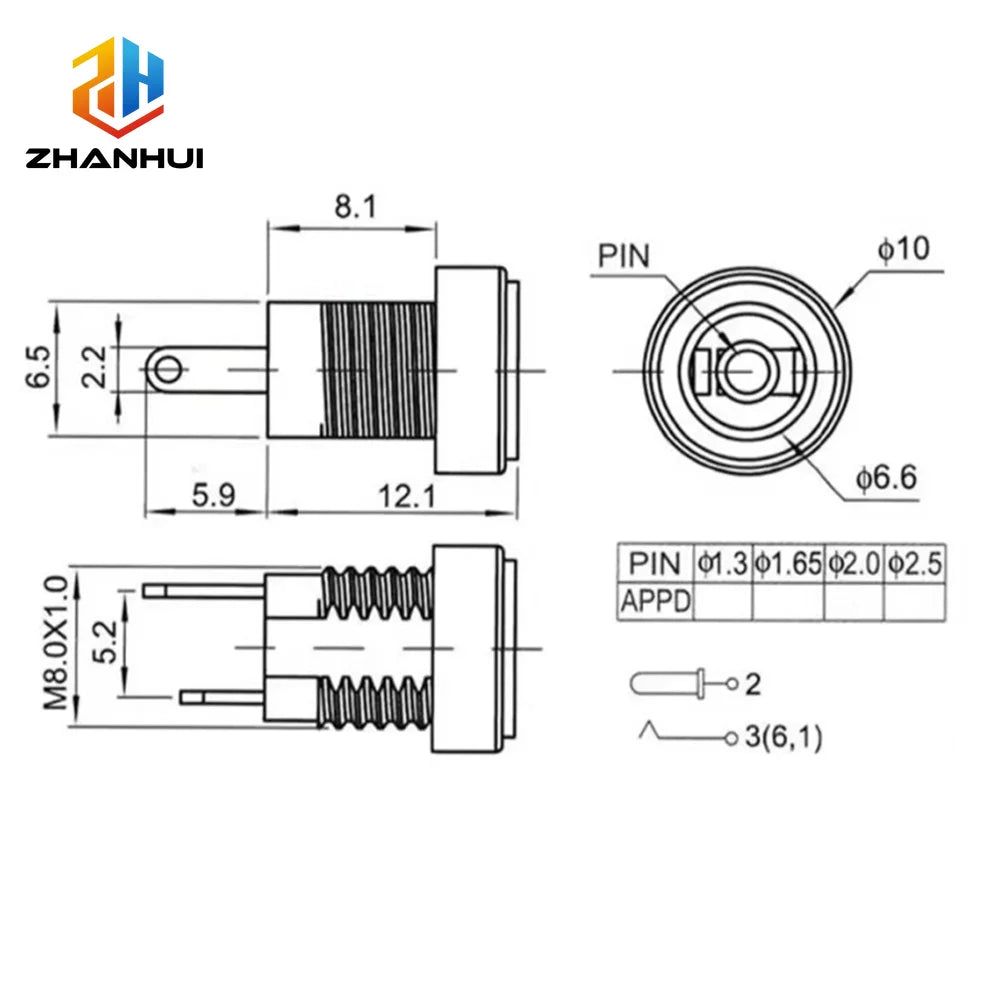 5/10pcs DC-022B DC Power Female Socket 3.5x1.3mm 5.5x2.1mm 5.5*2.5mm 2Pin Jack Hole Panel Mount Connector Adapter